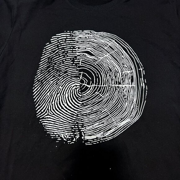 Tree Rings/Finger Print Graphic/Vinyl T-Shirt Shirt Sleeve Black XL - Picture 3 of 7